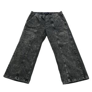 Women’s GAP Denim High Rise Wide Leg Jeans XL Black Wash Pull-On Elastic Waist